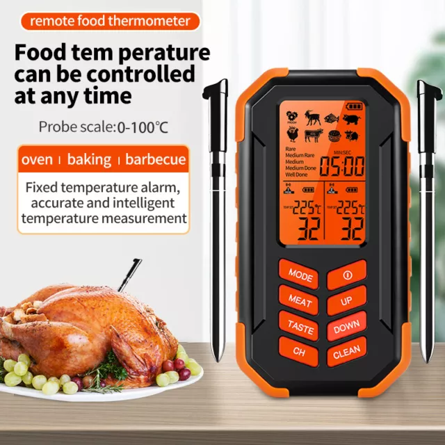 300Ft Remote Range Digital Wireless Meat Cooking Thermometer +2 Probes BBQ Oven