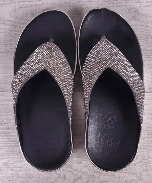 FitFlop Crystall Pewter Silver Flip Flop Womens Sz 5 Slide Thong Sandals B34-054 3