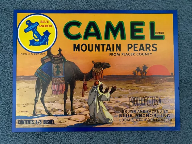 Original Camel Mountain Pears Vintage Paper Fruit Crate Label Loomis CA
