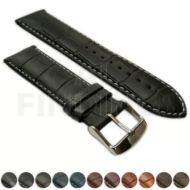 Genuine Leather Mock Croc Watch Strap Band Mens Crocodile Padded SS Buckle