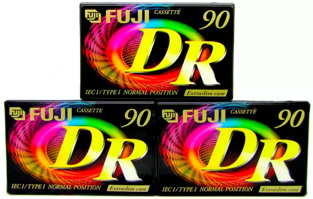 3 Fuji DR 90 Minutes - Recordable Blank Audio Cassette Tapes - NEW & SEALED