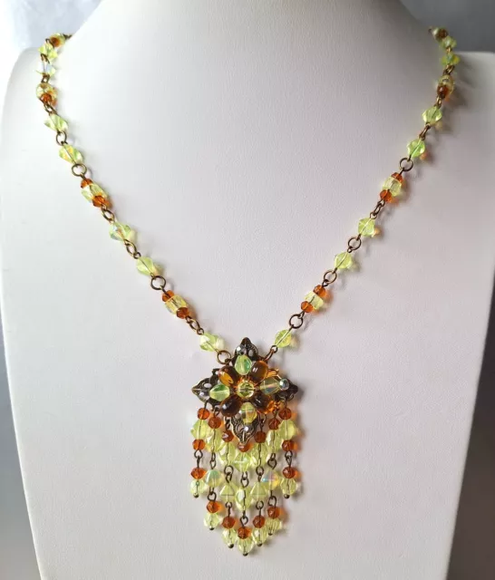 Uranium Necklace Czech Glass Old Beads Women`s Jewelry Vintage Style Art Deco