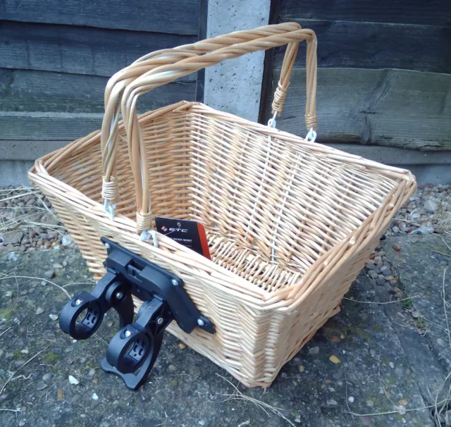 Wicker Shopping Bike Basket With Handles, Quick Release Handlebar Fitting