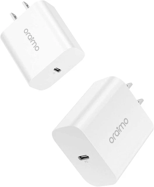 2-Pk USB C Wall Charger, Oraimo Charger Block 20W, PD Fast Charging Power Cube