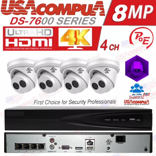 Hikvision 4CH 4 PoE NVR OEM 4MP CCTV Security IP Camera System with Audio, Kit