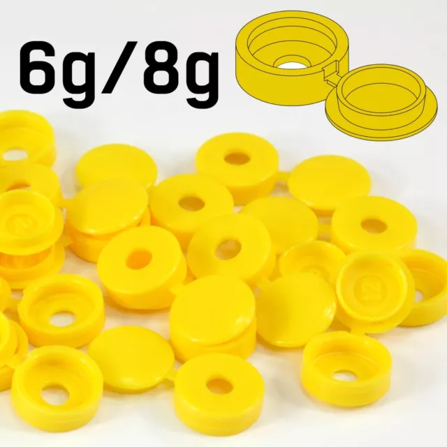 SMALL YELLOW PLASTIC SCREW COVER CAPS HINGED FOLD OVER TO FIT SIZE 6g / 8g GAUGE