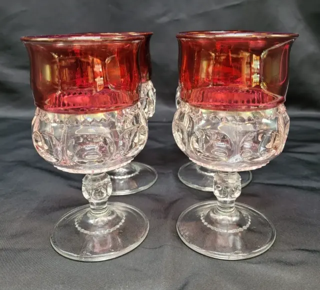 Vintage Indiana Glass Kings Crown Thumbprint Ruby Flash Goblets Set 4