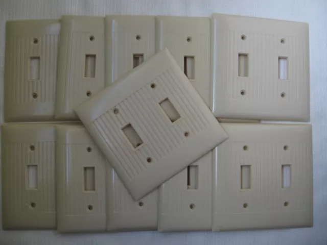 vintage SIERRA ribbed IVORY bakelite duplex switch cover wall plate = 1 to 10