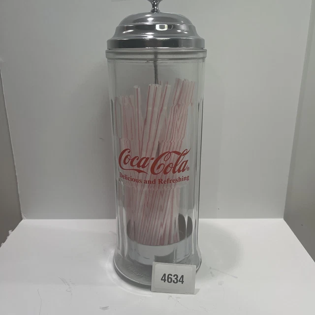 1992 VINTAGE COCACOLA DinerStyle Glass Straw Dispenser Holder Coke