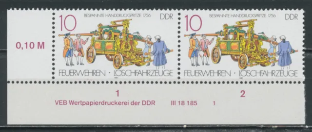 DDR 1987 Mi.-Nr. 3101 DV FN 1 (2er) Ecke Eckrand Druckvermerk postfrisch **