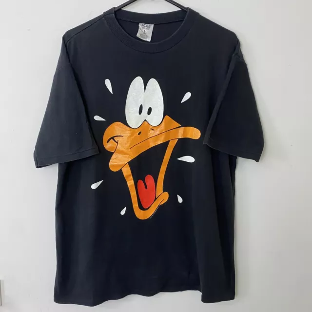 Vintage 90s Looney Tunes Daffy Duck Crew AUS Acme Clothing T-Shirt Size L Black