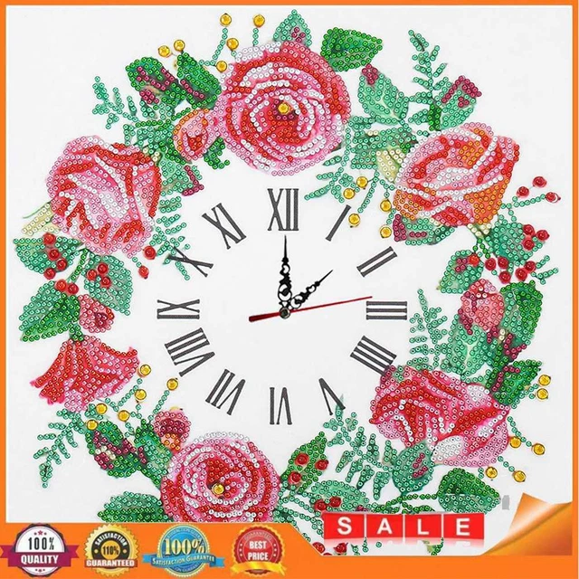 Aisen Wanduhr, Blumen, Diamond Painting, 5D, Kreuzstich, Diamant-Stickerei, Kuns