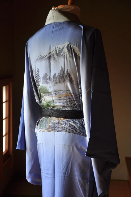 Vintage Japanese Kimono Silk Men’s Juban Mountain/River/Pine tree Landscape