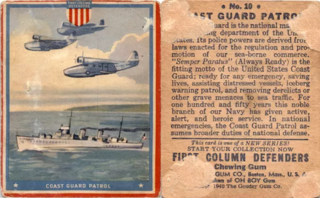 R50 Goudey, First Column Defenders, 1940, #10 Coast Guard Patrol, Airplane (A98)