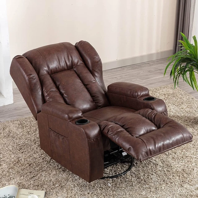 Manual Swivel Glider Rocker Recliner Cup Holders Side Pockets Faux Leather Brown Manual Swivel Glider Rocker Recliner Cup Holders Side Pockets Faux Leather Brown