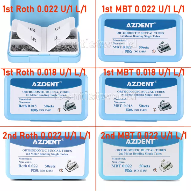 50Sets AZDENT Dental Orthodontic Buccal Tube 1st 2nd Molar Tube Roth MBT 022/018