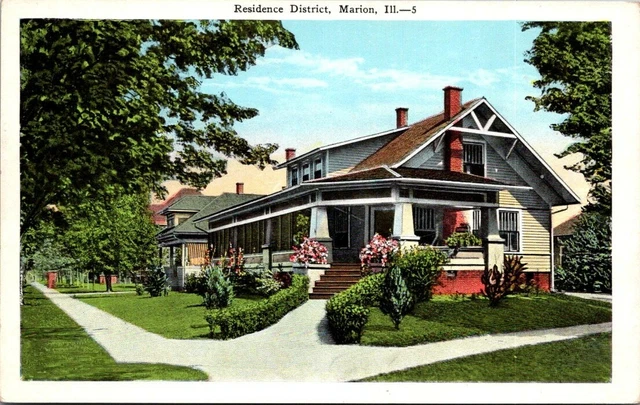 Postcard Residence Marion Illinois District /White border