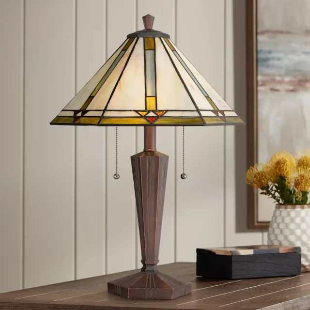 Landford Traditional Tiffany Style Accent Table Lamp 22 1/2" High Bronze Metal