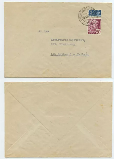 62063 - Baden - Beleg - Villingen 25.10.1949 nach Rottweil - Ernährungsamt