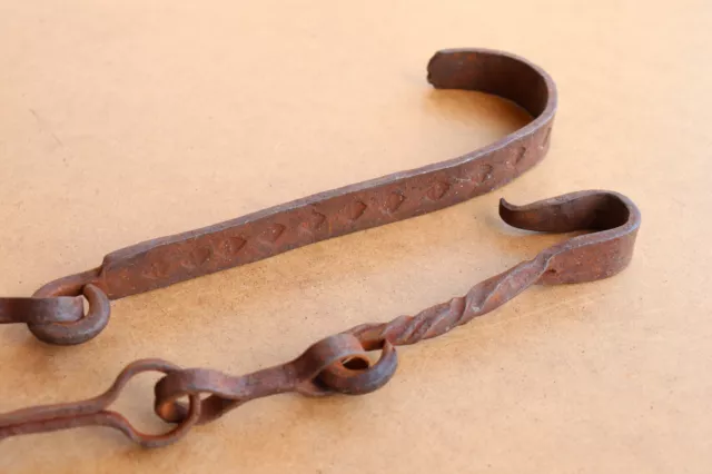 Old Antique Primitive Hand Wrought Chain Hooks for Cooking on Fireplace 1800's.