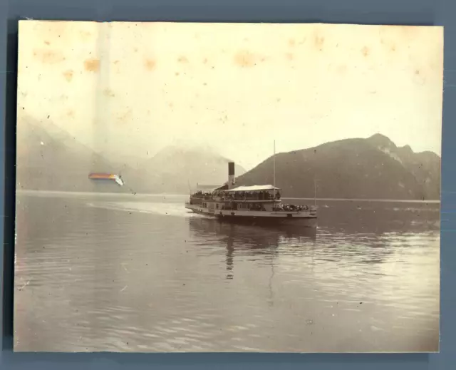 Suisse, Lac de Lucerne, Bateau "Germania" Vintage citrate print. Switzerland