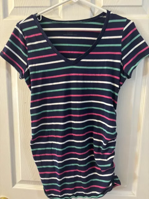 Motherhood Maternity Women’s Short Sleeve Tee T-Shirt Navy White Striped Medium