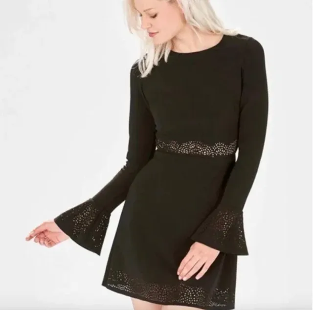 Parker Sonoma Laser Cut Bell Sleeve Dress Black SIZE L