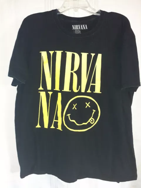 Nirvana Smiley Face Black Tshirt, Men's Size 2XL Vintage Band Tee