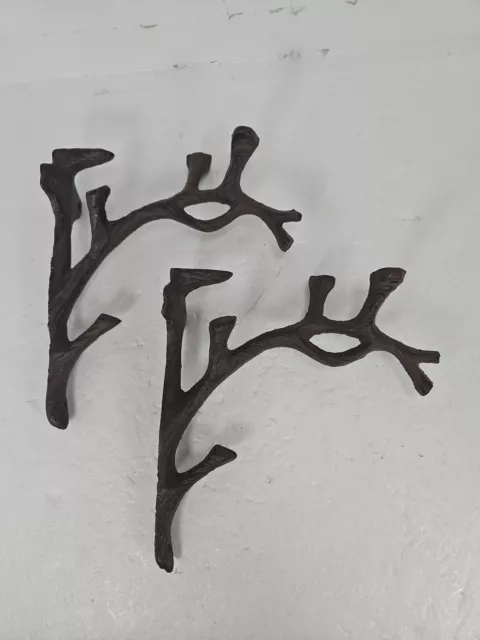 2 Rustic Cast Iron Shelf Bracket Wall Mount Hardware Brace Tree Branch Sculpture