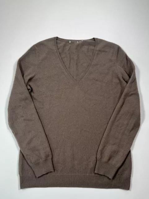 Uniqlo Sweater Mens Medium Brown Long Sleeve 100% Cashmere V-Neck Pullover Logo