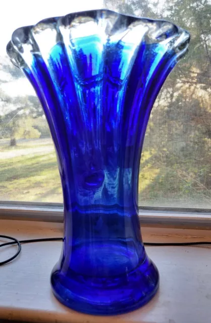 Vintage HAND BLOWN Large 9" Heavy MURANO Mexican STYLE Cobalt Blue Glass VASE