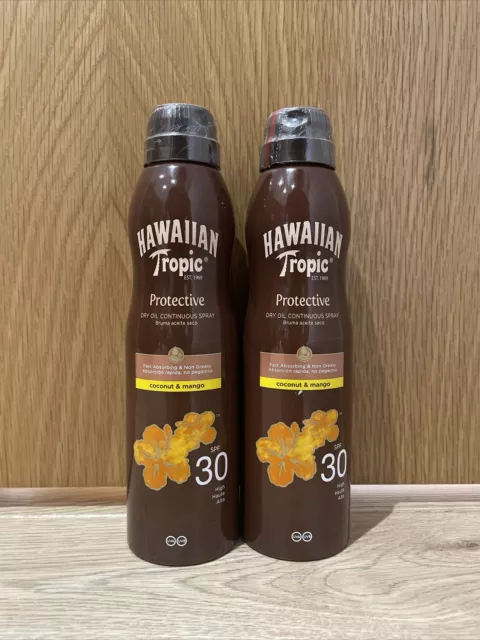 2 x Hawaiian Tropic Protective Dry Oil Continuous Spray LSF 30 180ml