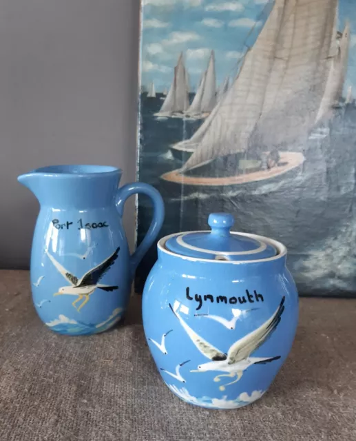 Vintage Babacombe Torquay Devon Motto Ware Jug & lidded pot with Seagull