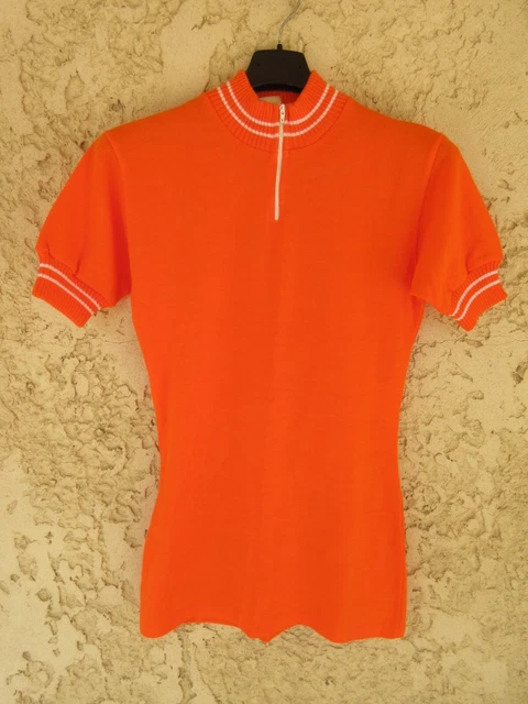 Maillot Cycliste Vintage BIC – Acrylique Orange – Années 70 – Taille M – Homme