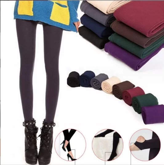 Women's Ladies Winter Warm Fleece Lined Thick Thermal Full Foot Tights Pants