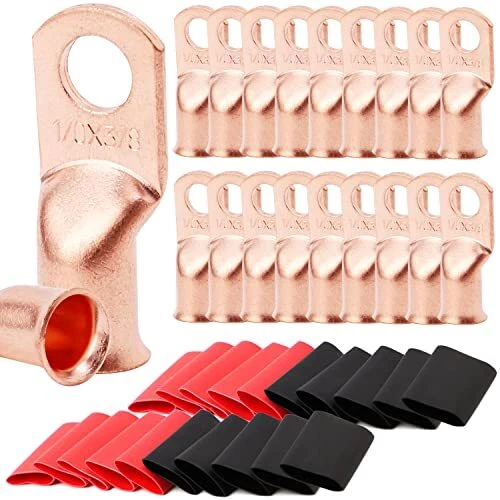 TKDMR 20pcs 1/0 AWG-3/8 Battery Lugs Copper Wire Lugs Heavy Duty