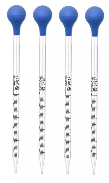 4Pk 3ml Glass Graduated Dropper Pipettes Lab Dropper with Red Rubber Cap & Scale
