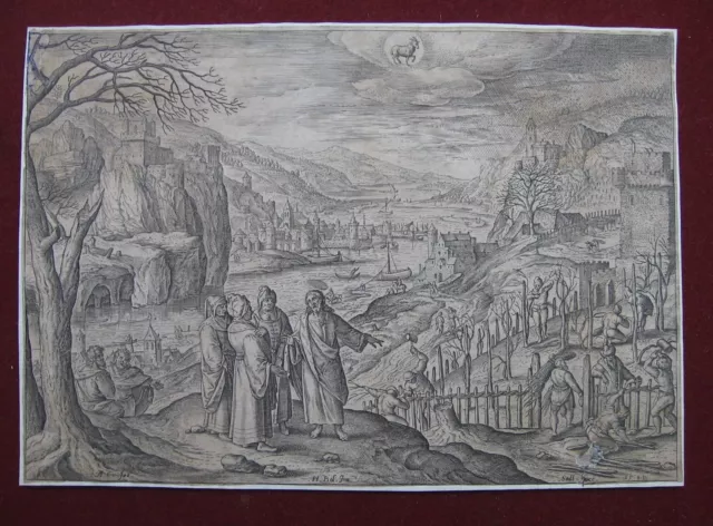 Adrian Collaert: Allegorie April 1585/Allegory Christ Print Kupferstich Hans Bol