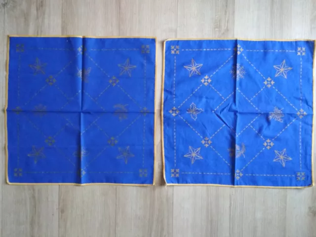 2x kleine blau-goldene Weihnachtstischdecken Tischläufer Sterne,Zweige NEUWERTIG