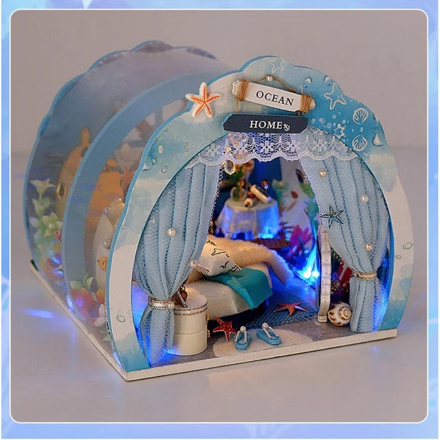 Hot DIY Miniature Furniture Ocean Room Kit With Light 3D Model Doll House Gifts