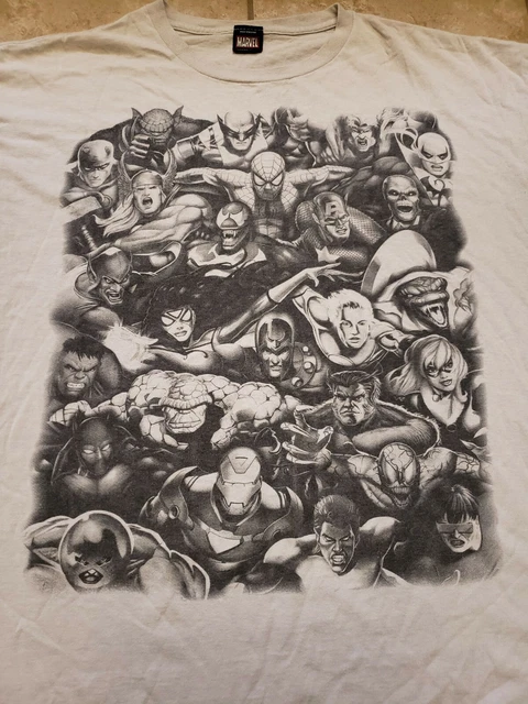 Vintage Marvel Comics Characters All Over T-Shirt Tee Size 2XL Mad Engine RARE