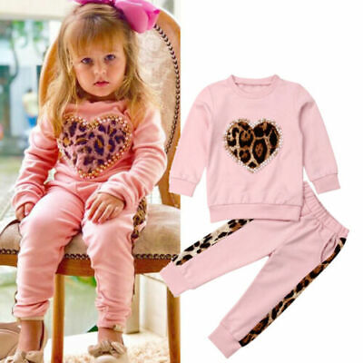 Toddler Kids Baby Girls Leopard Tops Pants Leggings Outfits Clothes Tracksuit
