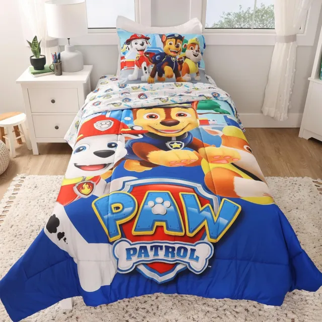 Juego de sábanas para niños Paw Patrol con edredón reversible cama doble en bolsa 4 piezas