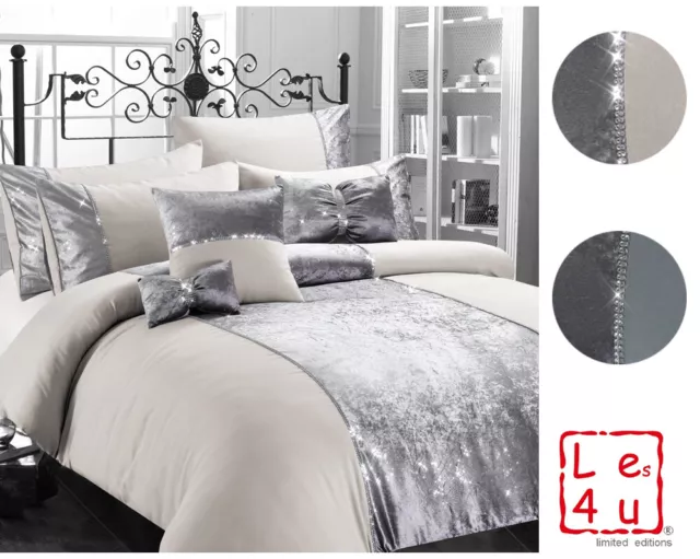 Crushed Velvet Bedding Set 8 Piece Ombre Sparkle Duvet Cover Pillowcase Cushions