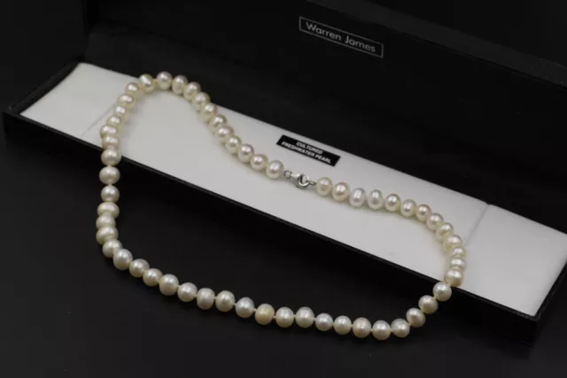 FRESHWATER PEARL Single Beaded 16" Strand Necklace W. 925 SILVER Clasp - C88