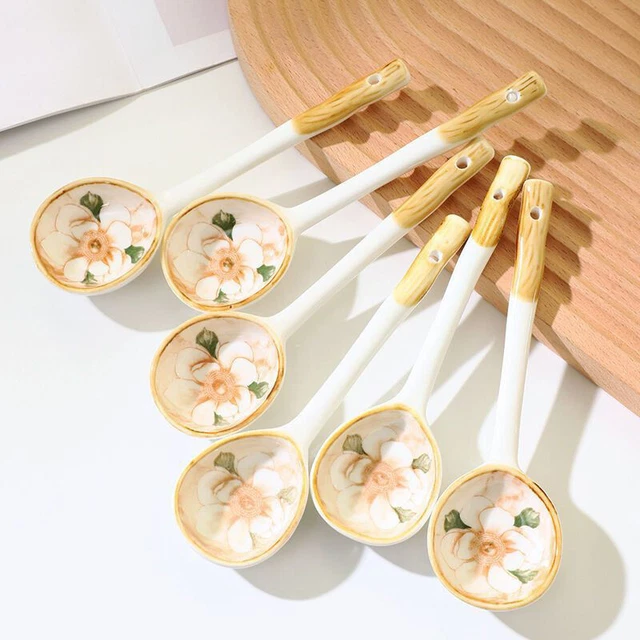 Lot De 12 Cuillères à Soupe En Céramique NJCharms - Blanc, 13,2 Cm - Parfait Pour Ramen, Apéritif, Vaisselle élégante