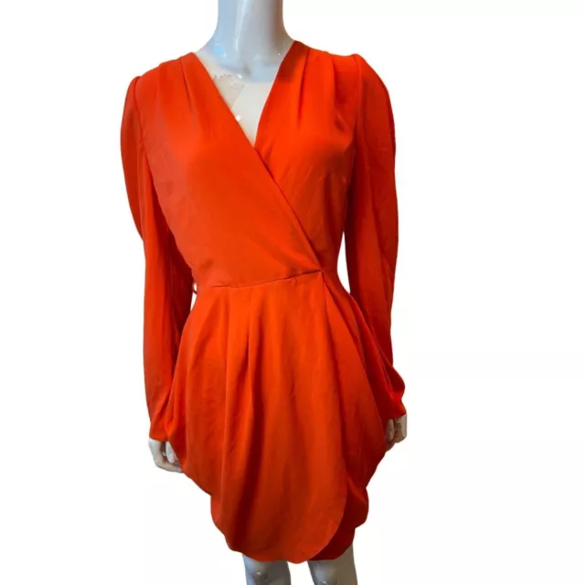 NWT ASOS Women Plunge Wrap Dress Long Sleeve Back Zip Asymmetrical Orange Size 6