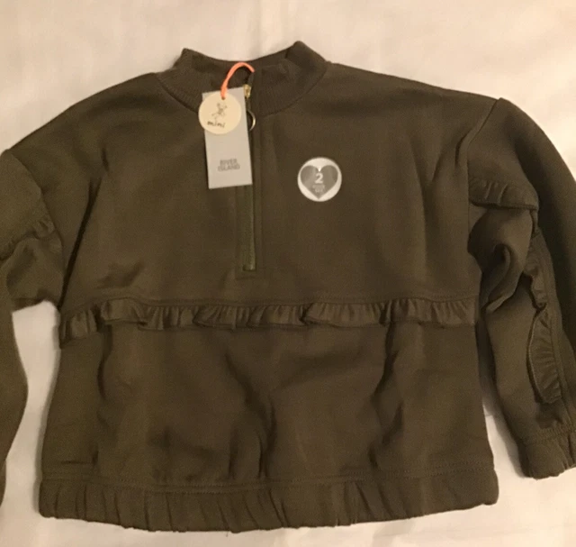 River island mini girls aged 2-3 years dark khaki frilly tracksuit BNWT 6