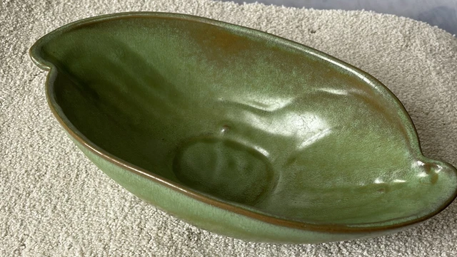 VTG MCM FRANKOMA Pottery Prairie Green/Brown 11.5"x5" Oval SERVING BOWL 202 NICE