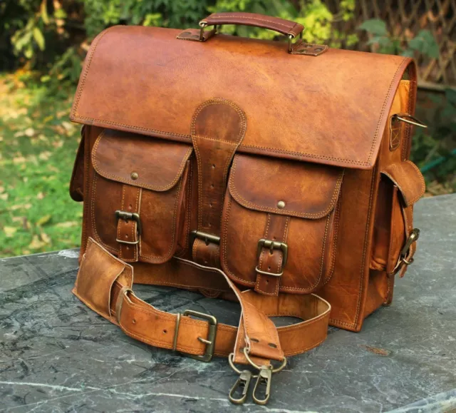 Homme & Femmes Handmade Cuir Vintage Sacoche PC Portable Mallette Sac
